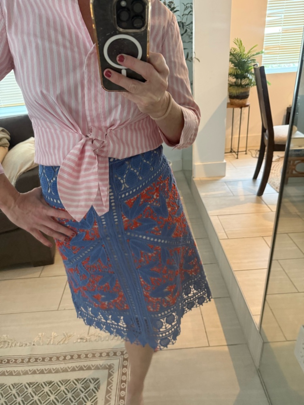 Tory Burch Two-Tone Lace A-Line Skirt